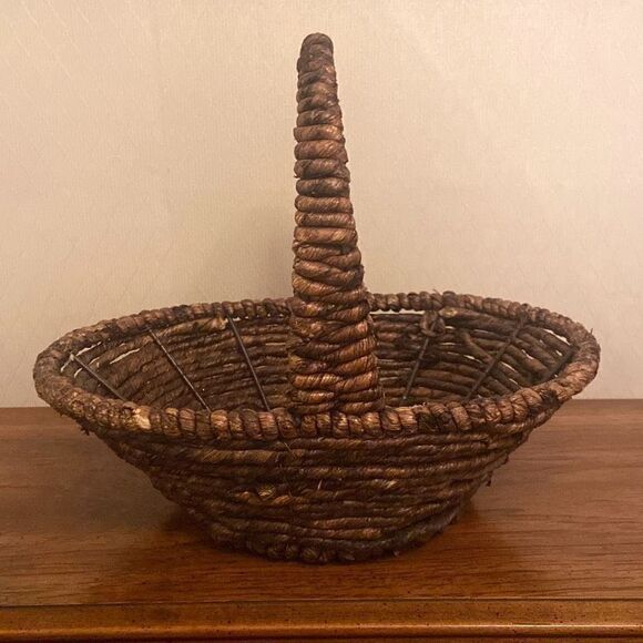 Dark Brown Woven Handled Oval Rustic Open Basket - Picture 1 of 12